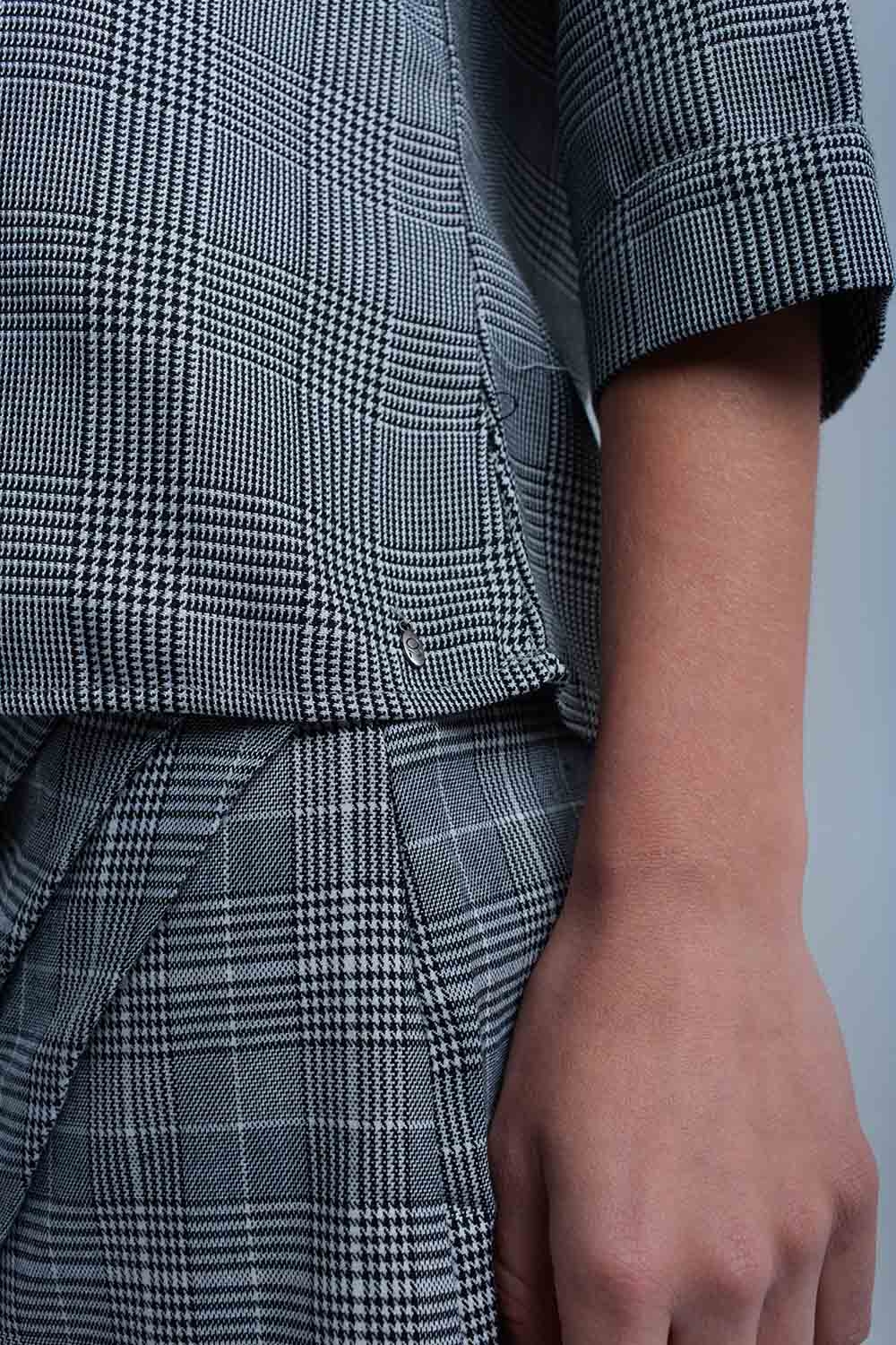 Top de tartán gris con cintas Top de tartán gris con cintas