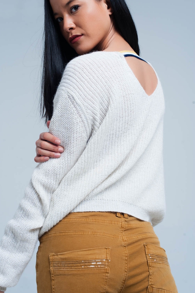 White Sweater with Open Back Detail