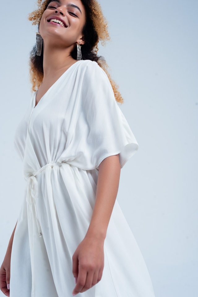 Strik taille midi jurk in wit