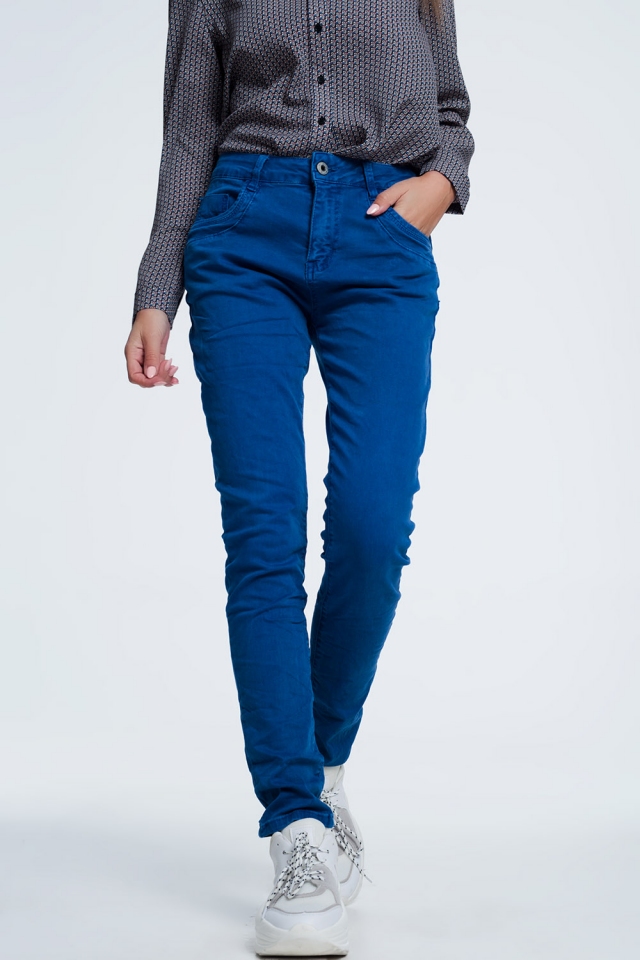 blauwrode  skinny jeans met laag kruis