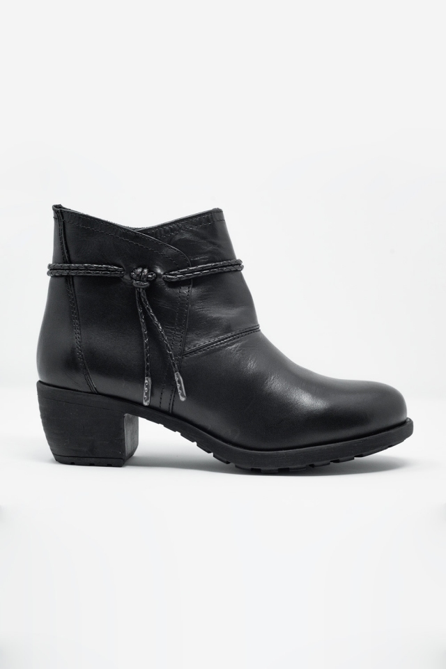 Black blocked mid heeled ankle boots with round toe