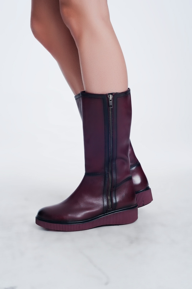 Stivaletti con zip e suola spessa Bordeaux