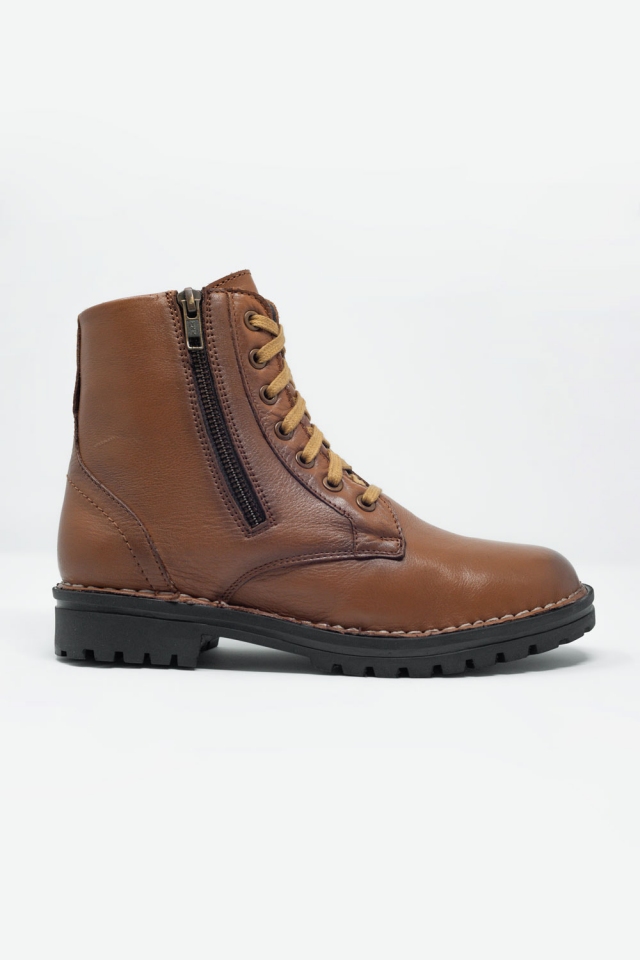 chunky military boots in brown