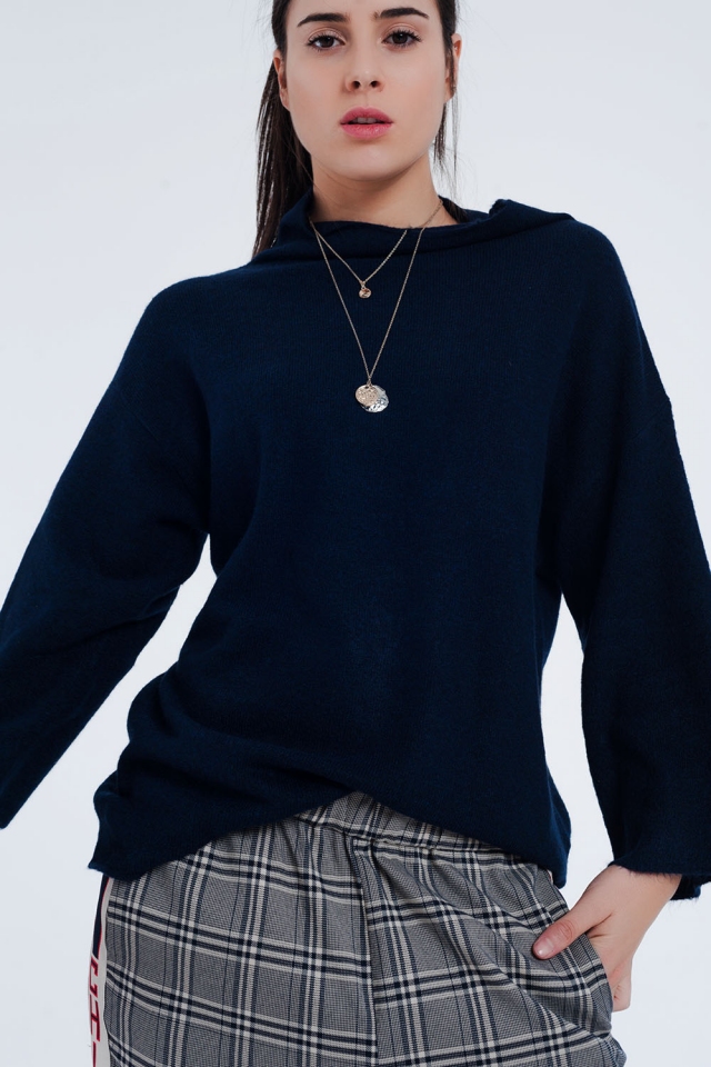 Navy blue sweater with wide sleeves