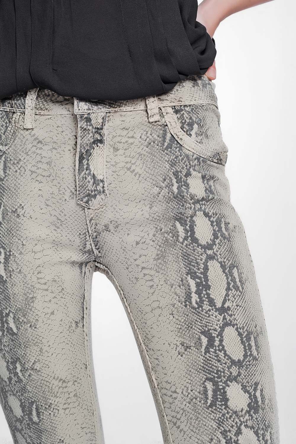 Pantalon estampado serpiente reversible en beige Pantalon estampado serpiente reversible en beige