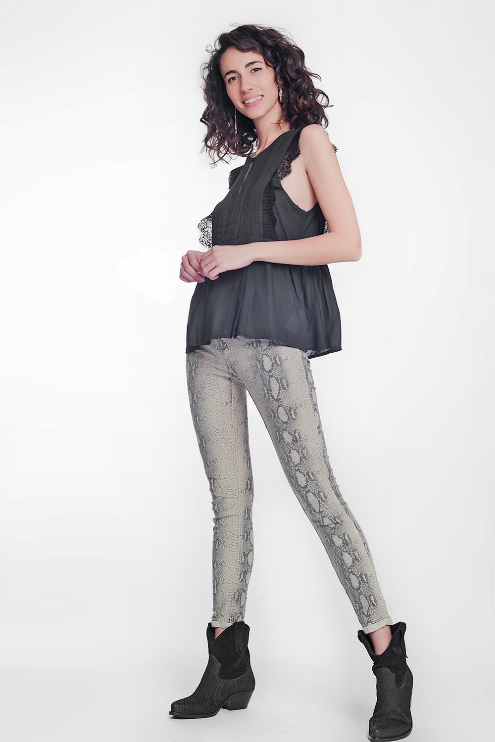 Pantalon estampado serpiente reversible en beige Pantalon estampado serpiente reversible en beige
