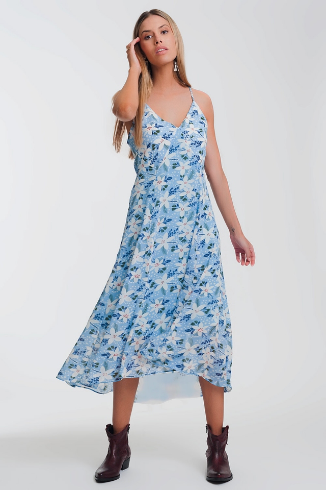 Vestido largo de tirantes con estampado de flores