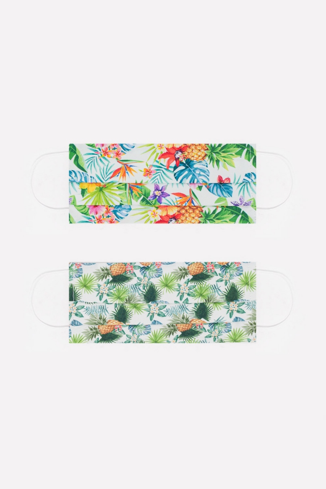 2 PACK pineapple and tropical palms tree print Mask