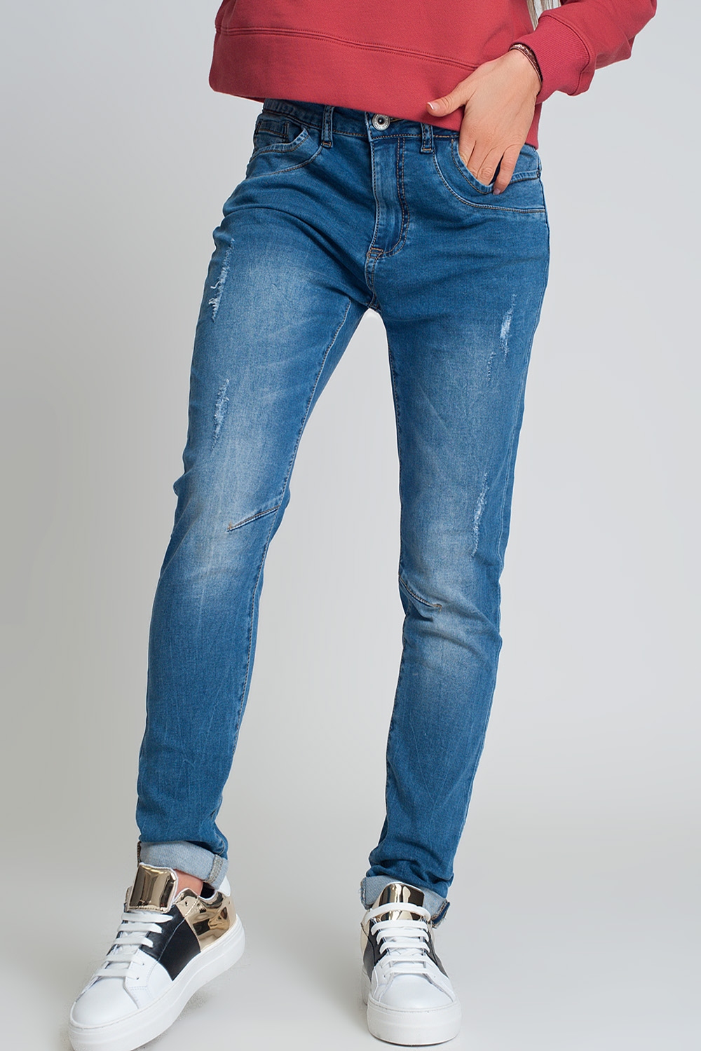 Vaqueros boyfriend azules con diseño desgastado Vaqueros boyfriend azules con diseño desgastado