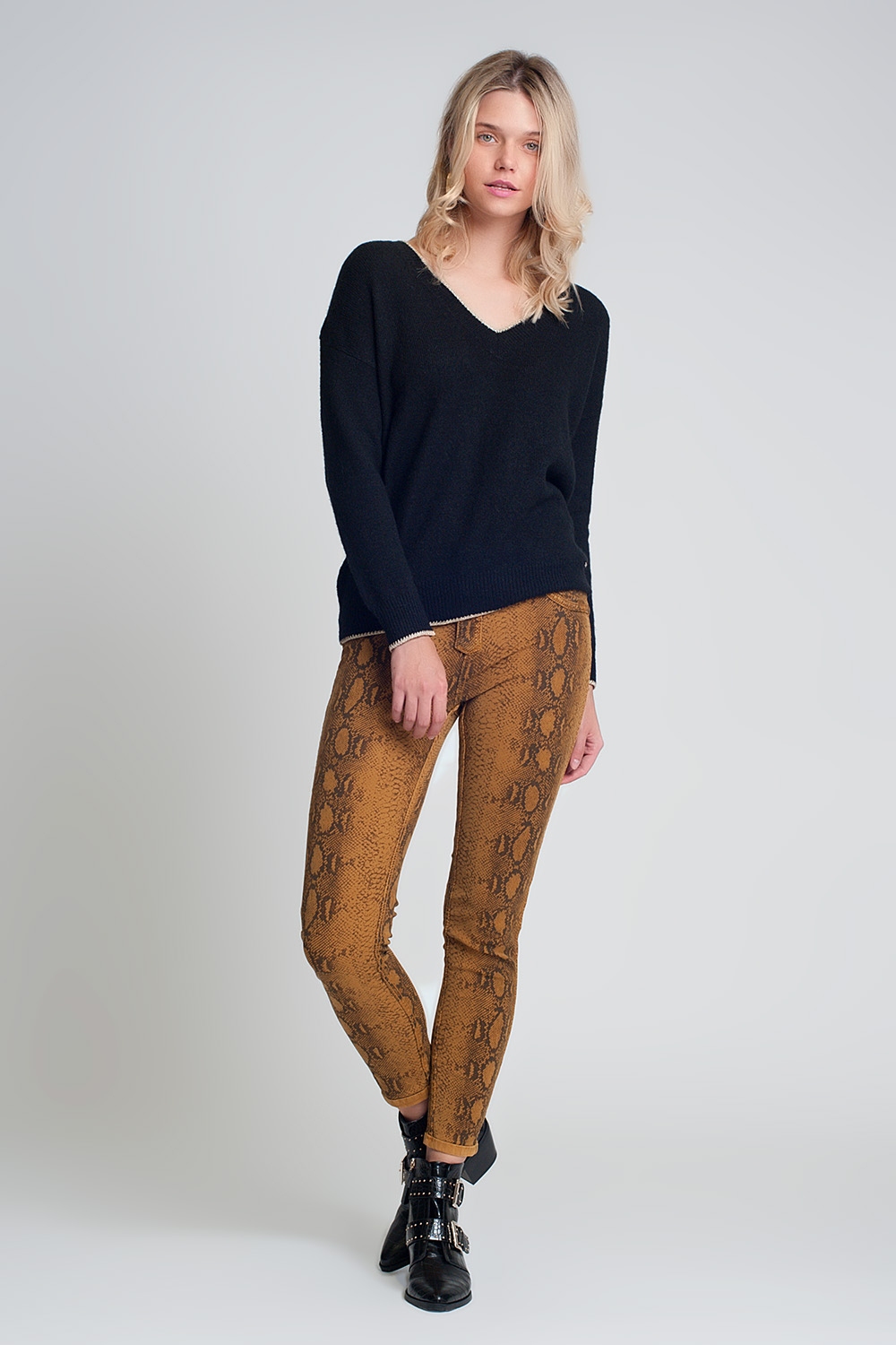 Pantalon estampado serpiente reversible en Mustard Pantalon estampado serpiente reversible en Mustard