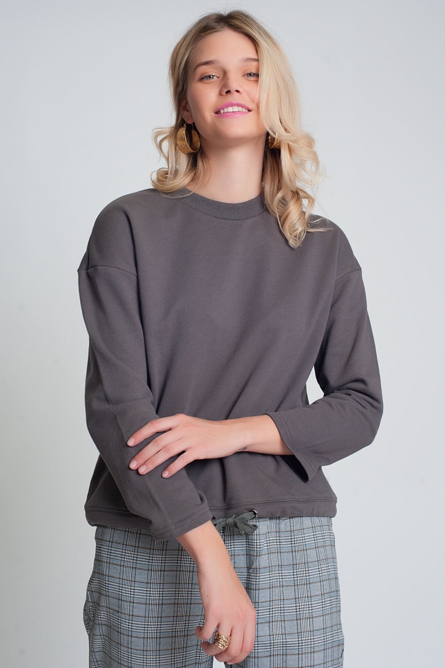 Sweatshirt mit Kordelzug aus Baumwolle in Grau