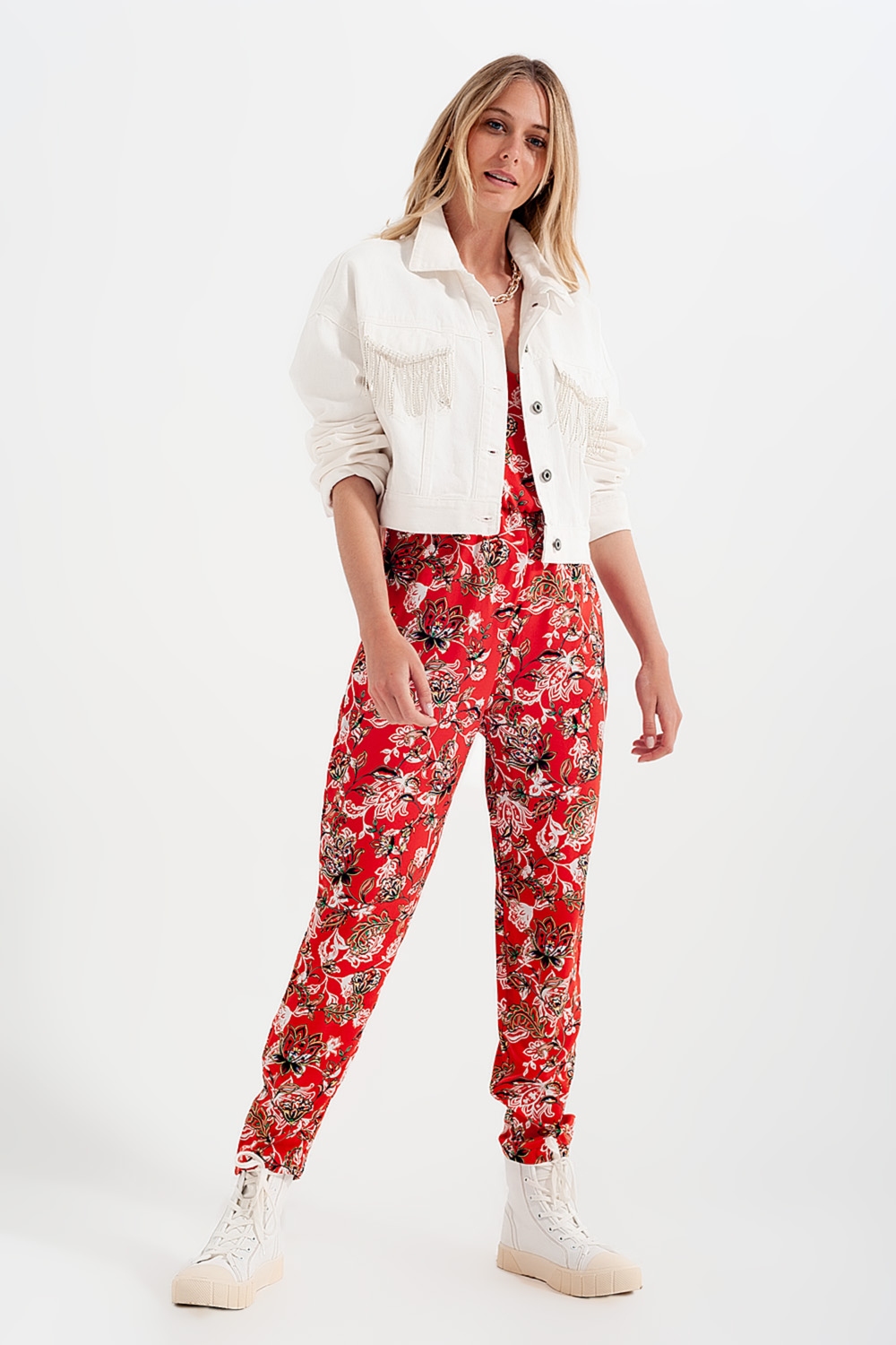 Chaqueta vaquera blanco con flecos de strass Chaqueta vaquera blanco con flecos de strass