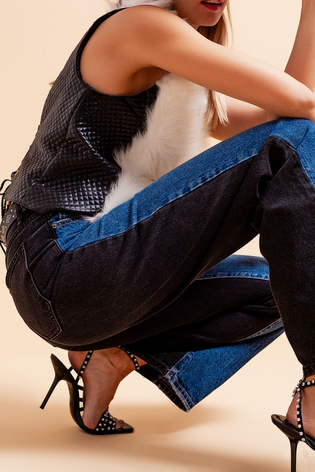 Jeans in mom stijl met 90s colour block design