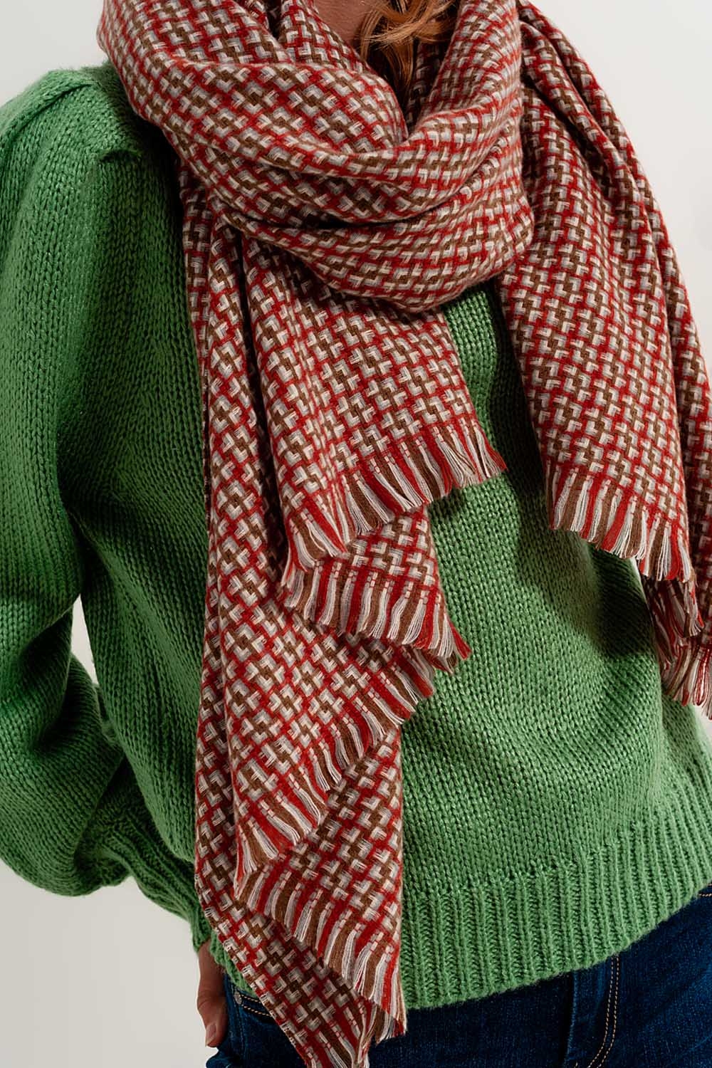 Bufanda rojo intenso supersuave estampado geometrico