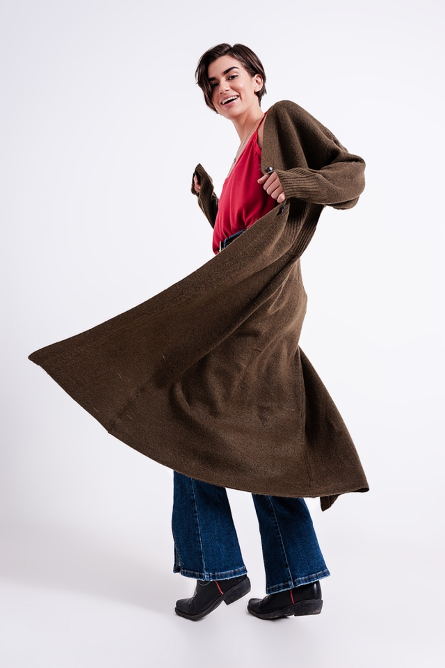 Button front maxi cardi in green