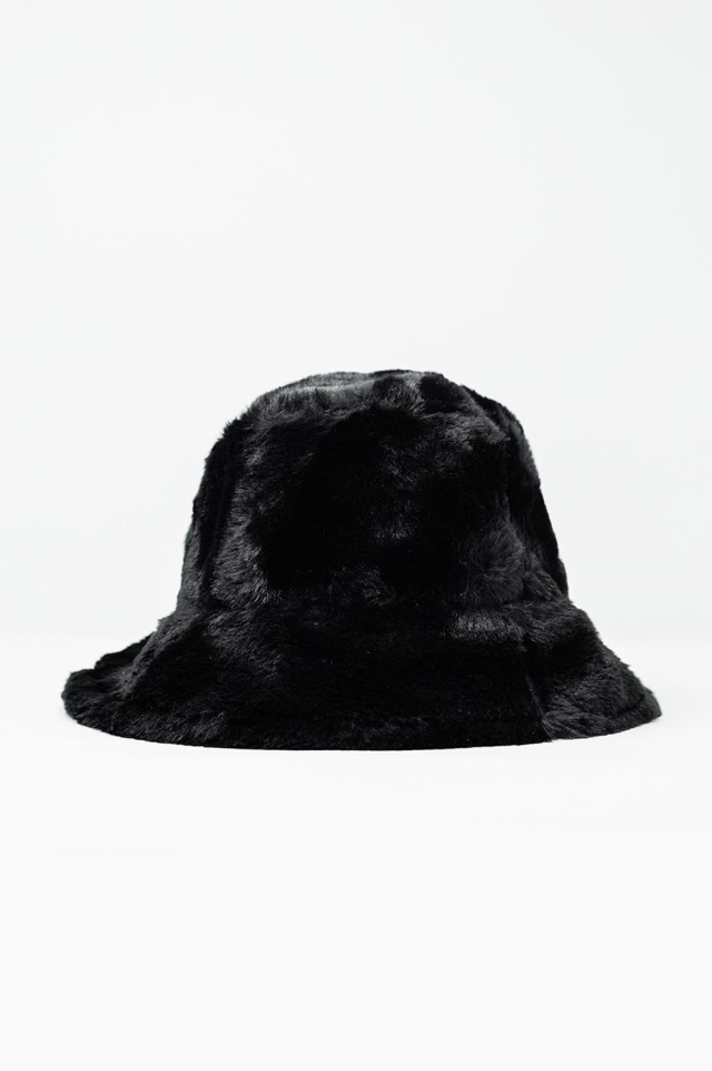 Cappello bucket design reversibile nero pelliccia