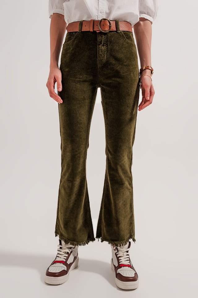 Pantaloni a zampa in velluto a coste color verde