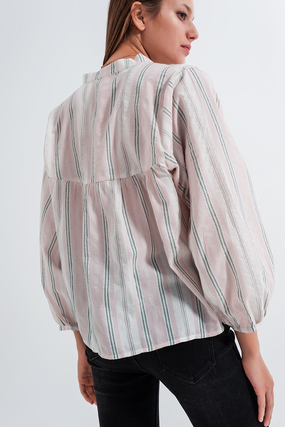 Grandad shirt in pink stripe