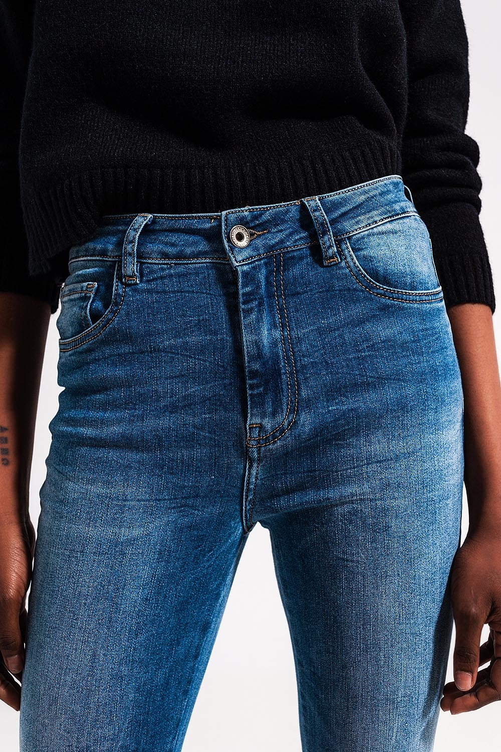 Vaqueros azul medio skinny mezcla de algodón elastico Vaqueros azul medio skinny mezcla de algodón elastico