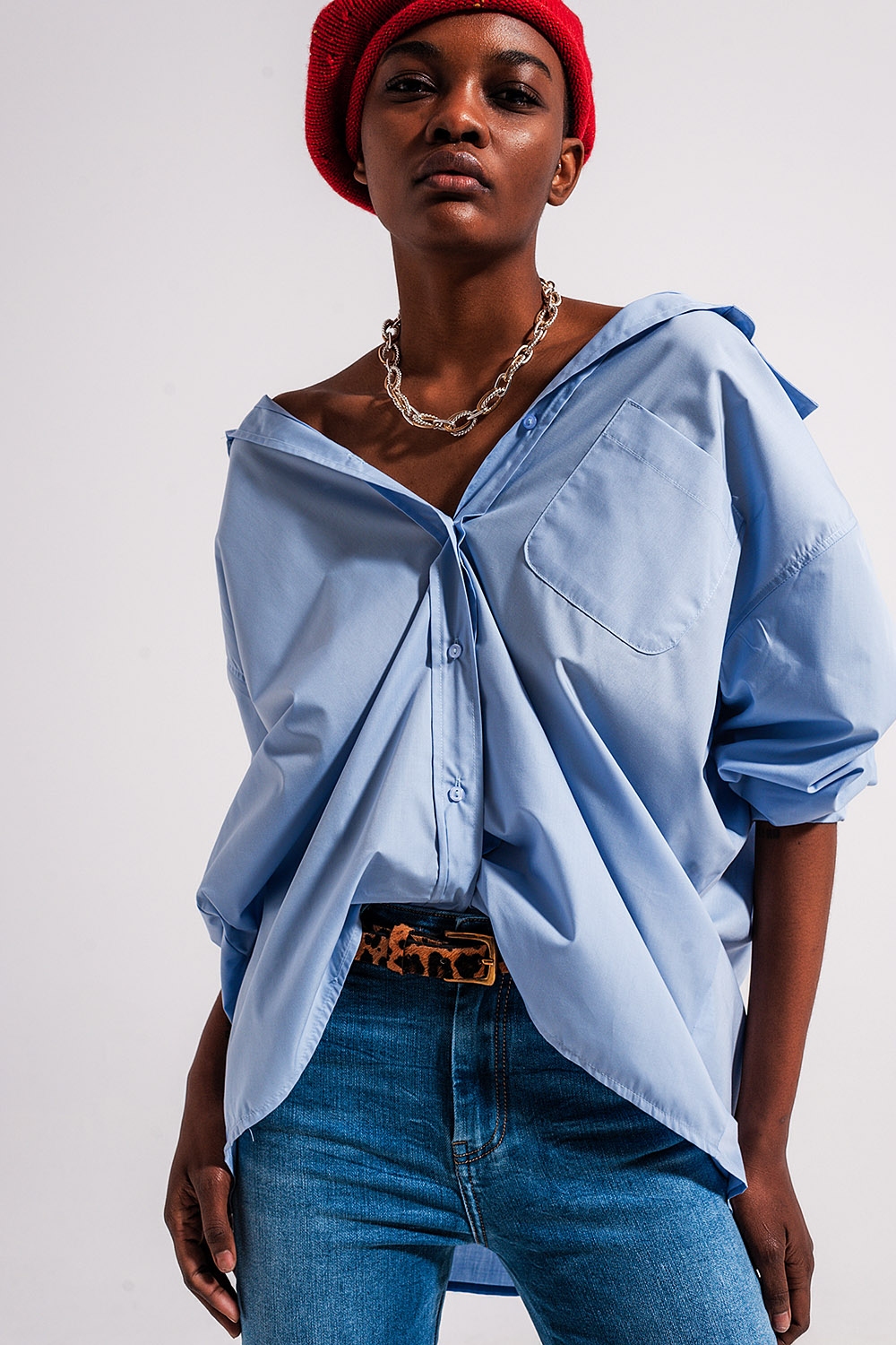 Camisa de popeline azul de corte amplio