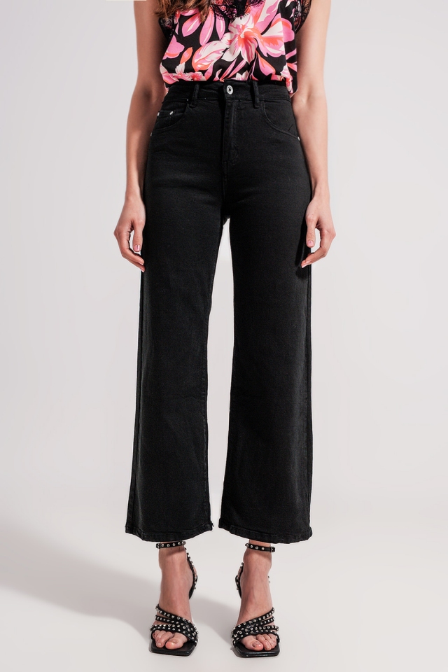 Jeans met hoge taille en rechte pijpen in zwart met wassing