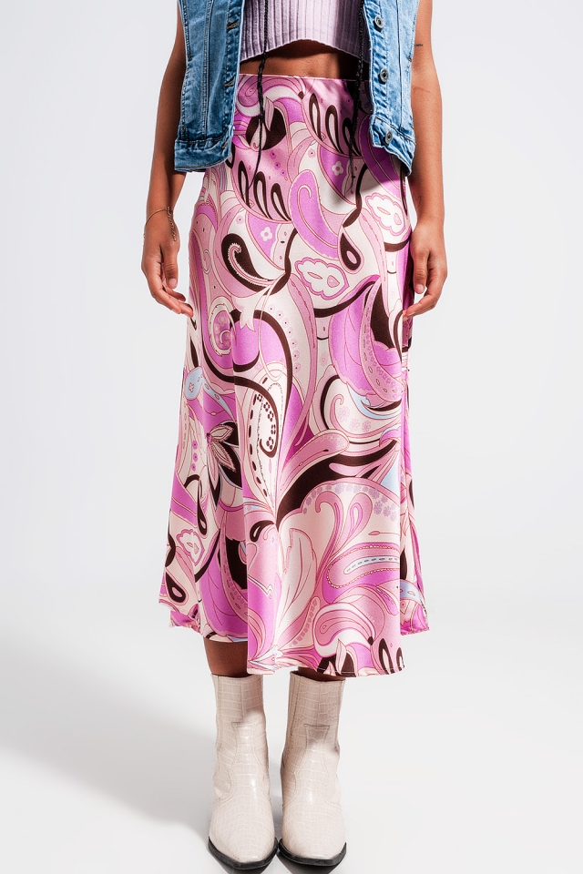 Midirok in abstracte print in roze