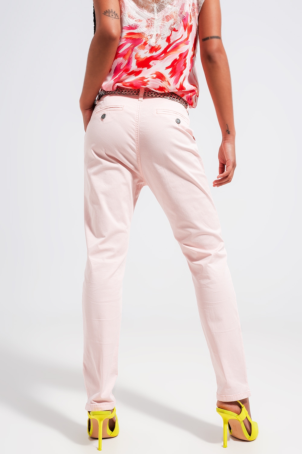 Pantalones rosa de mezcla de algodón Pantalones rosa de mezcla de algodón