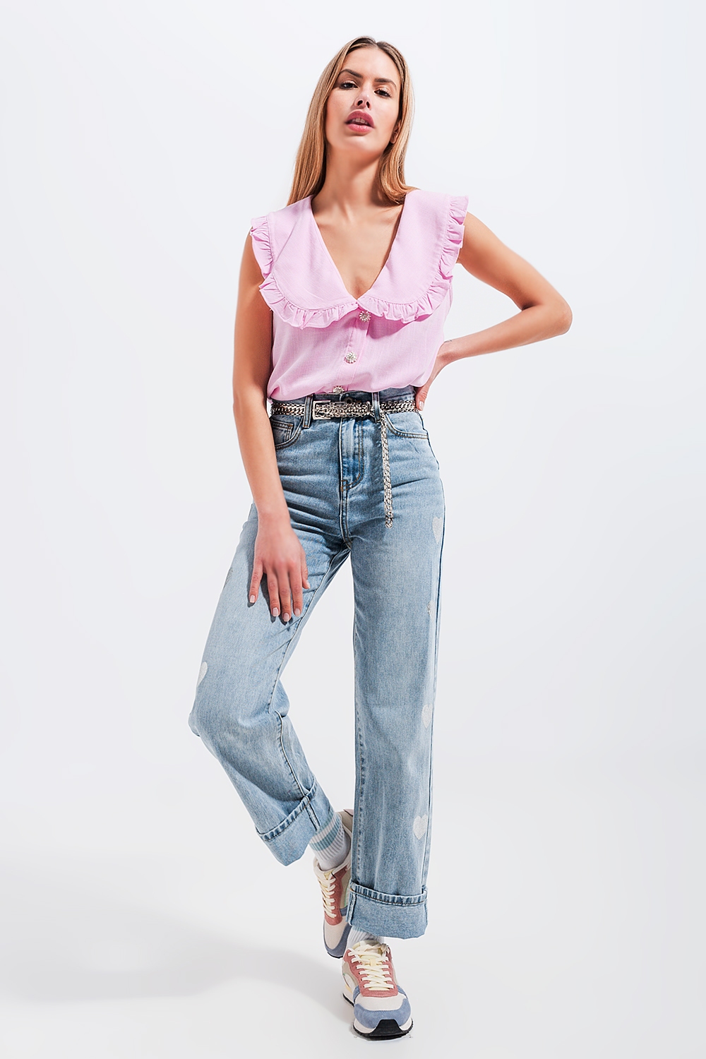 Top corto de corte amplio con cuello tipo babero rosa Top corto de corte amplio con cuello tipo babero rosa