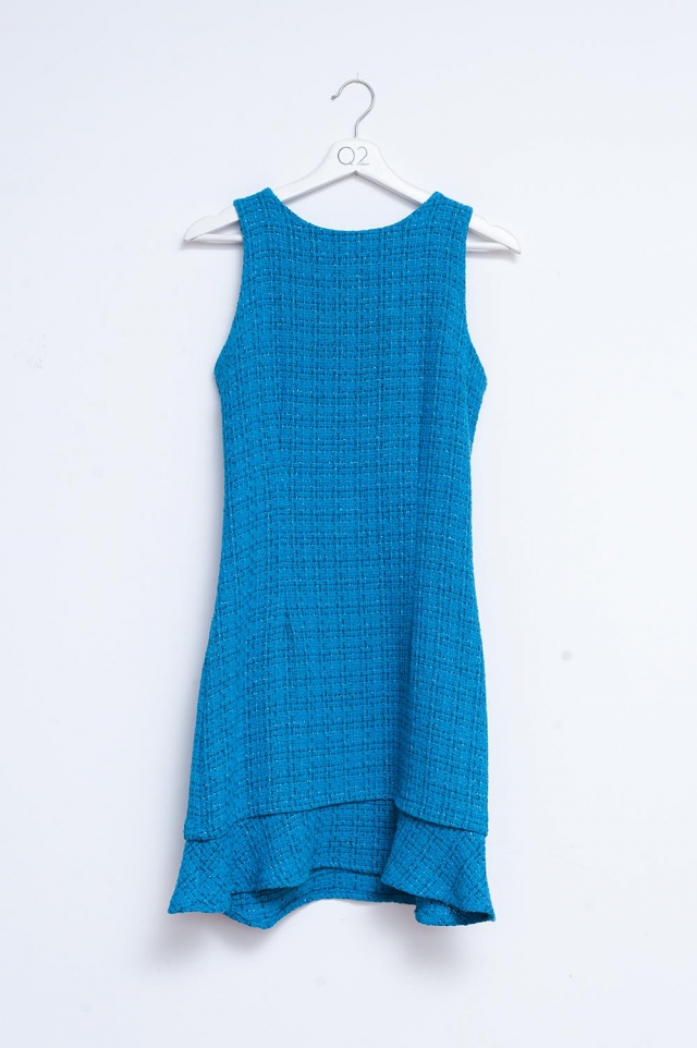 Boucle pinny dress in blue