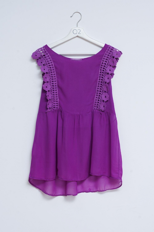 Broderie frill detail top in purple