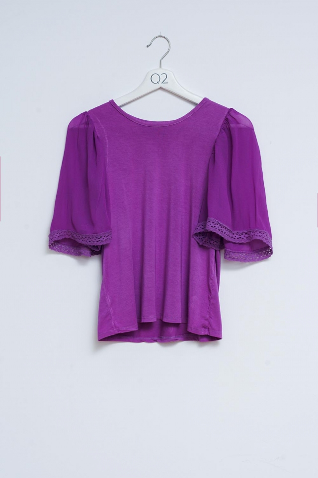 Blusa da giorno con maniche a pipistrello colore viola