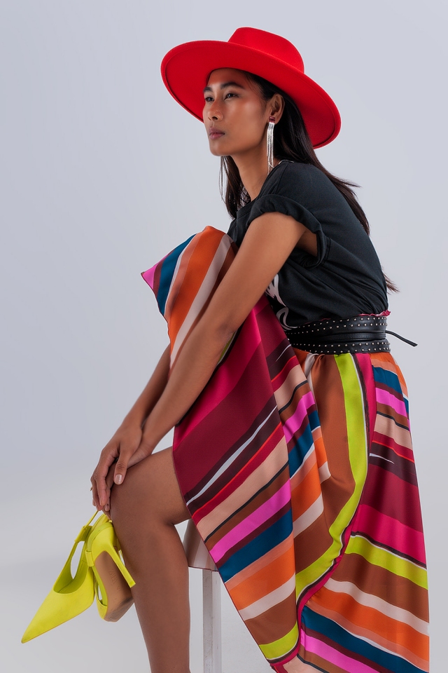 Falda midi fucsia con cinturilla el&aacute;stica
