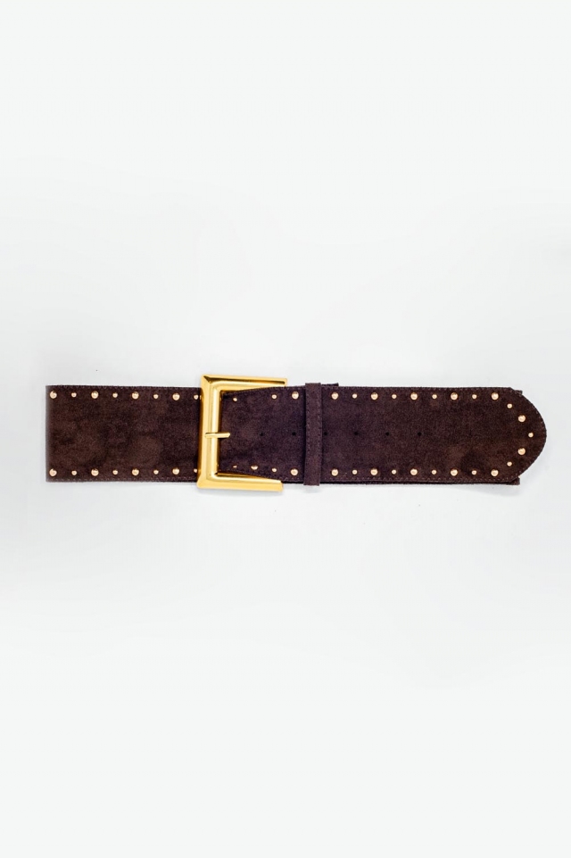 Suede square buckle waist and hip belt in brown