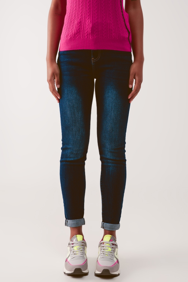 Skinny jeans met hoge taille in donkerblauw