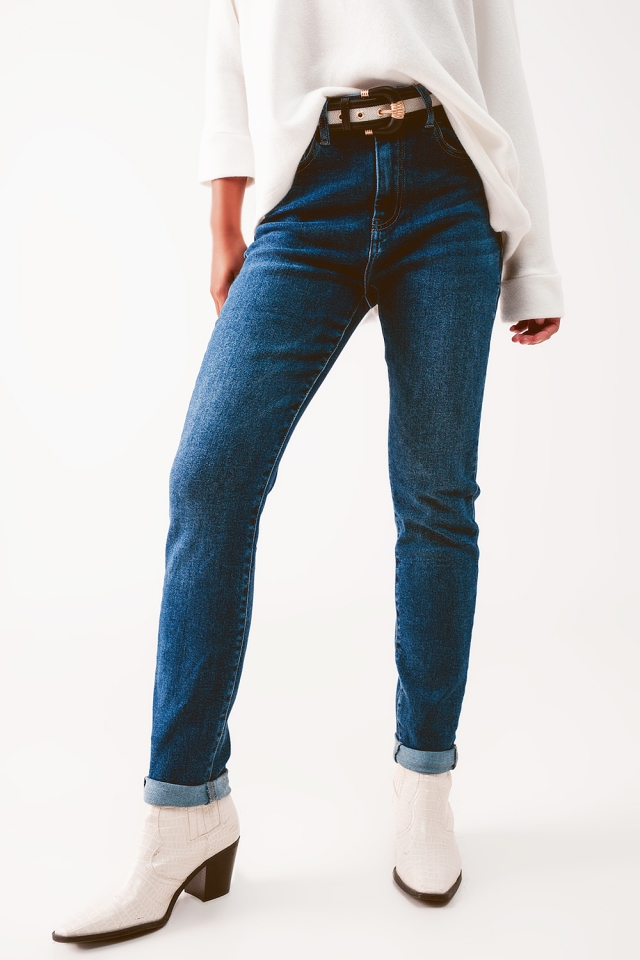 Skinny jeans met hoge taille in middenblauwe wassing