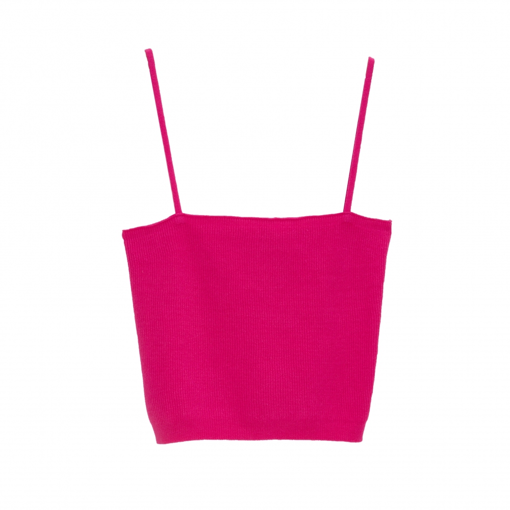 Top fucshia sin mangas de punto de canalé Top fucshia sin mangas de punto de canalé