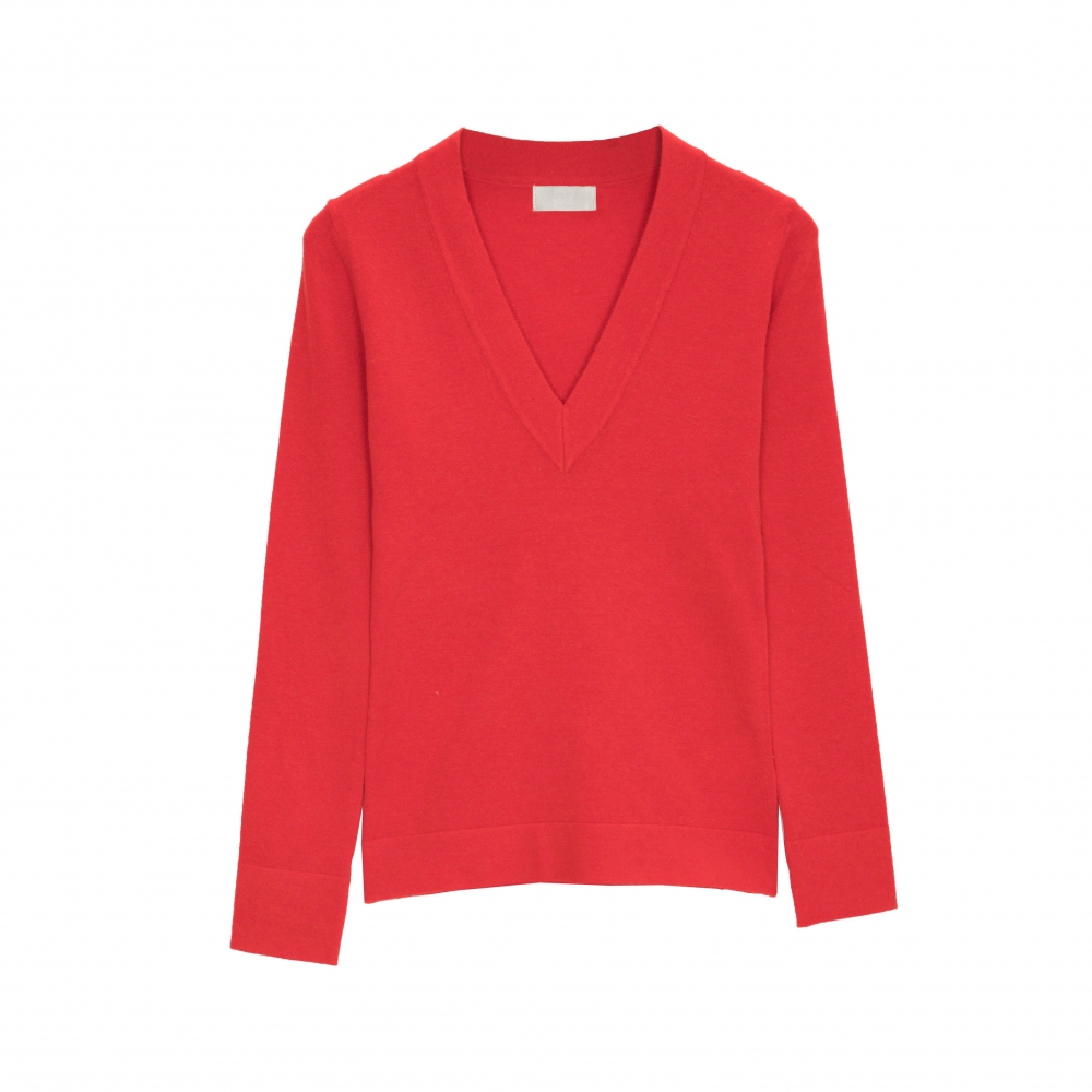 Jersey rojo con escote V de punto fino Jersey rojo con escote V de punto fino
