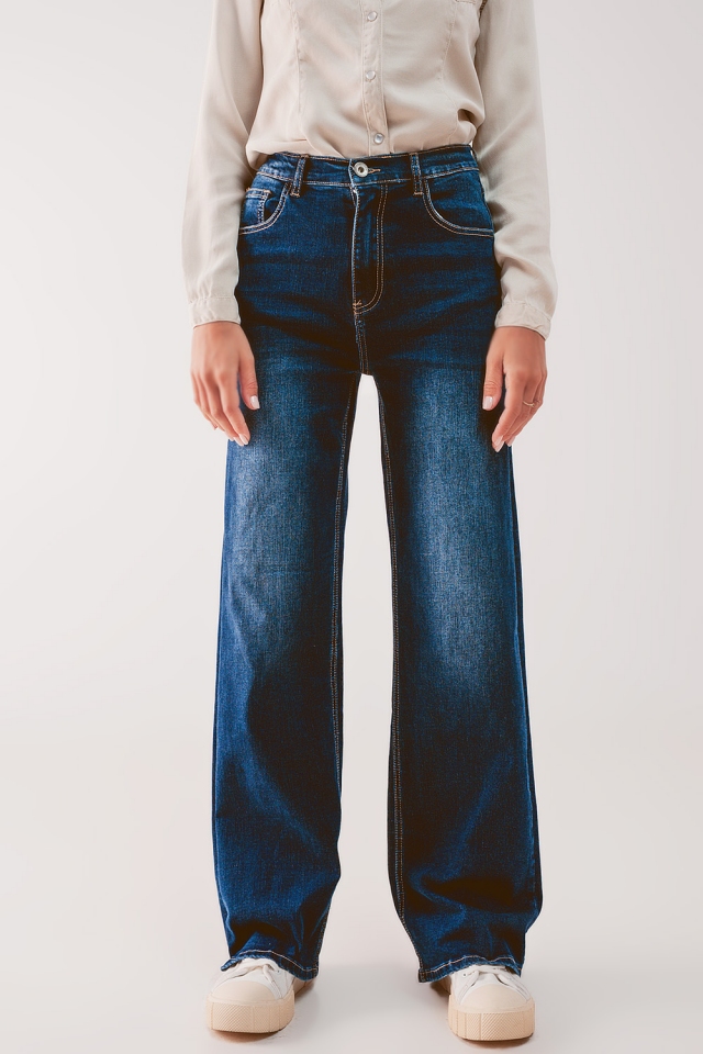 Jaren 90 jeans met rechte pijpen in blauw