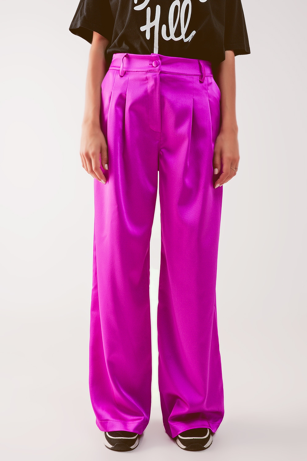 Pantalones palazzo con pinzas en fucsia Pantalones palazzo con pinzas en fucsia