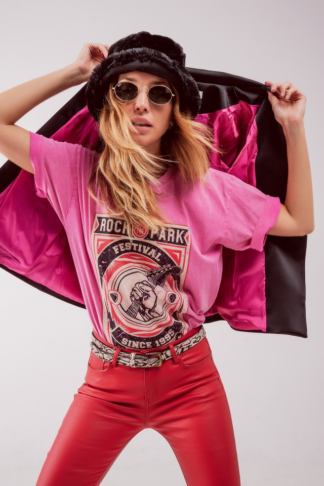 T shirt in roze met rock Park grafische print