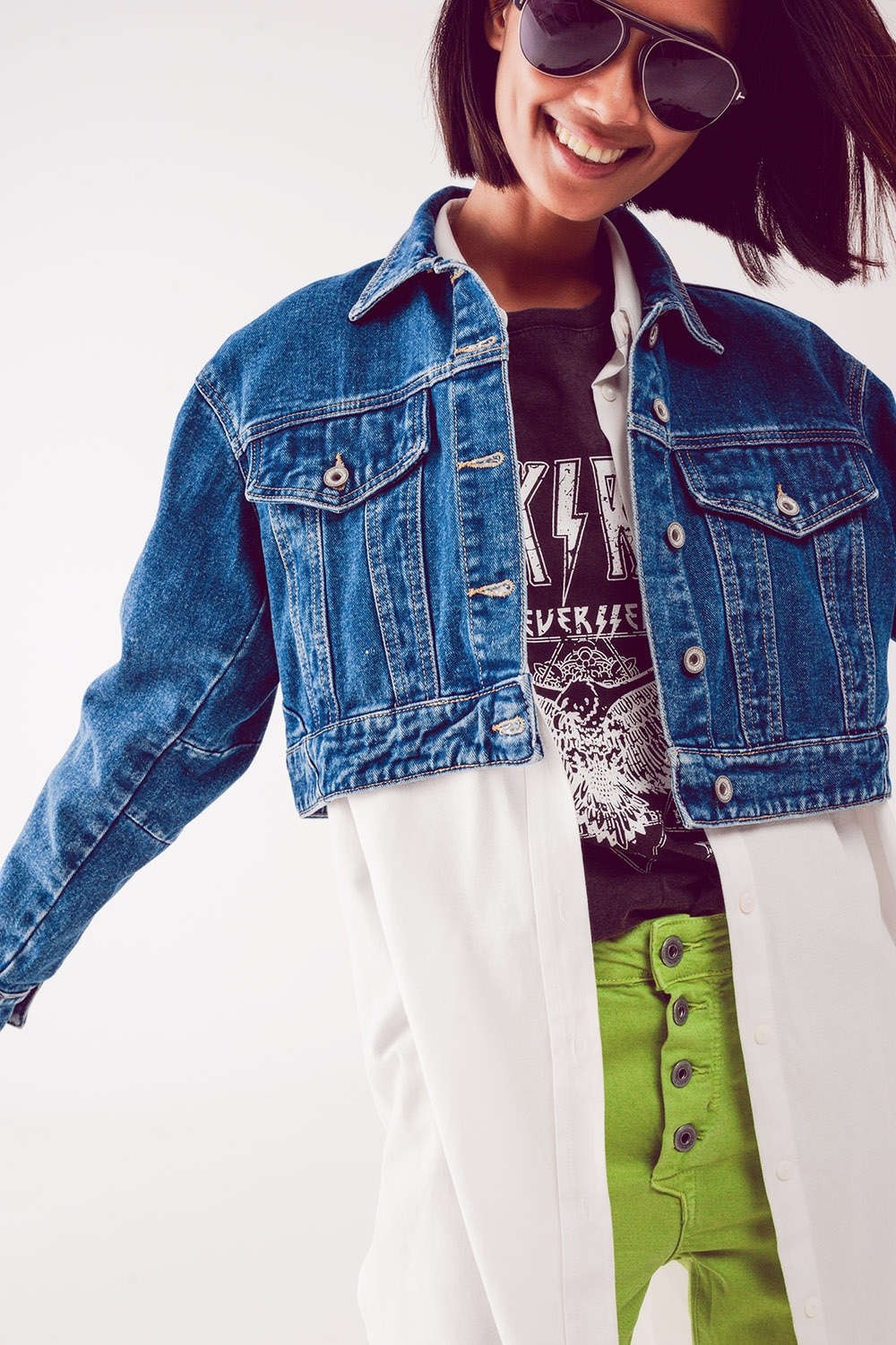 Mujer Ropa de Chaquetas de Chaquetas vaqueras Top corto morado con logo bordado ASOS de color Morado