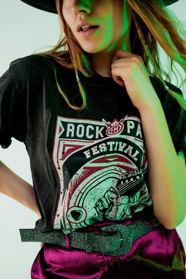 T shirt à motif Rock Park noire