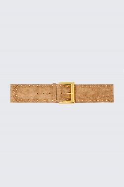 Suede square buckle waist and hip belt in beige