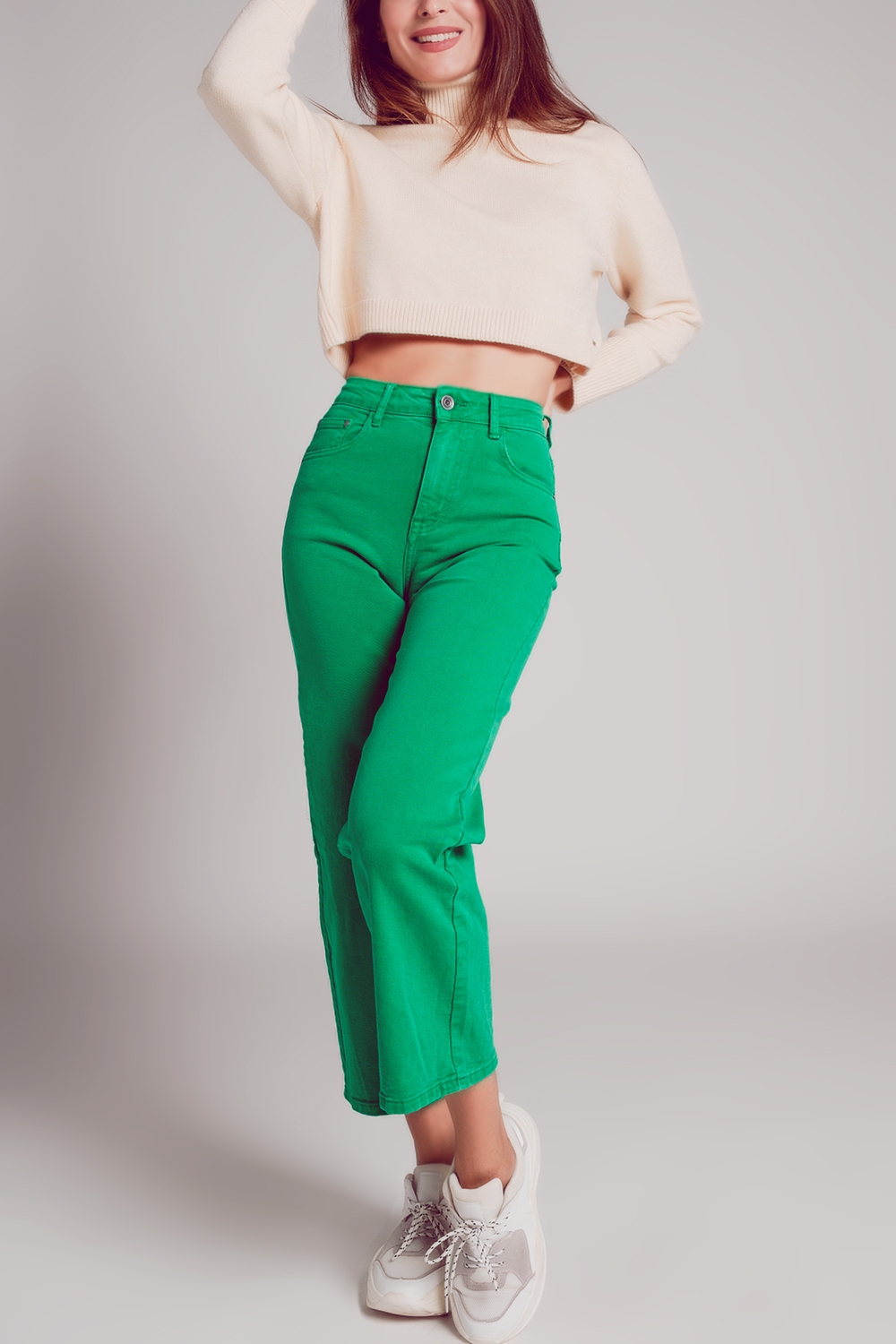 Vaqueros capri color verde intenso de pernera ancha Vaqueros capri color verde intenso de pernera ancha