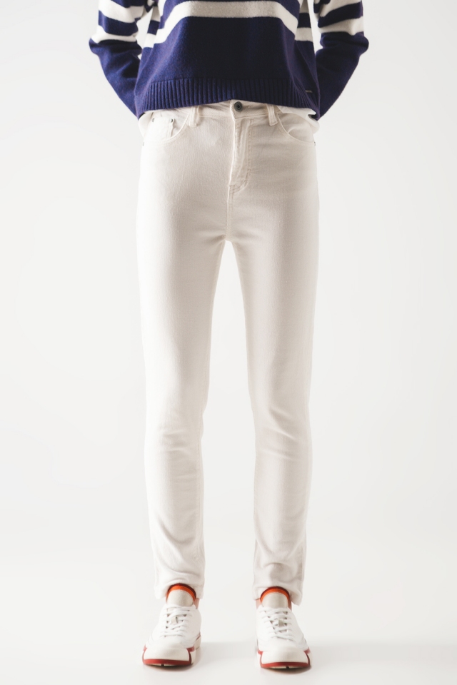 Pantaloni skinny di velluto in cotone bianco