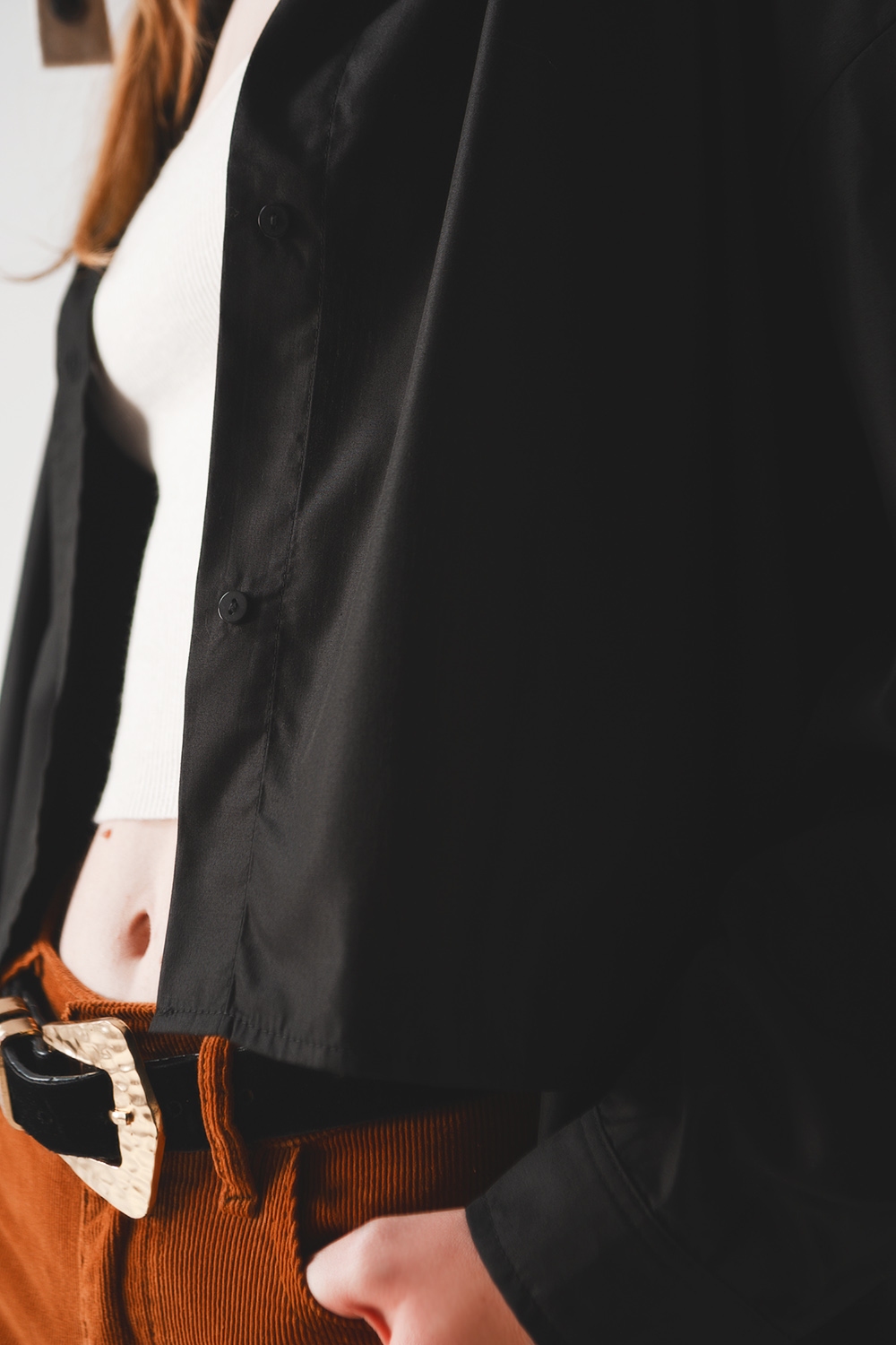 Camisa oversize en mezcla de algod&oacute;n negra