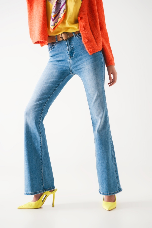 Jeans a zampa anni 70 a vita alta denim blu chiaro