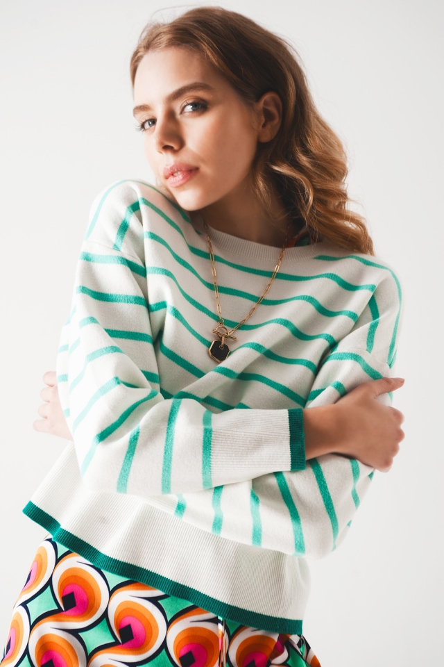 Gestreifter Pullover in blau & Weiß