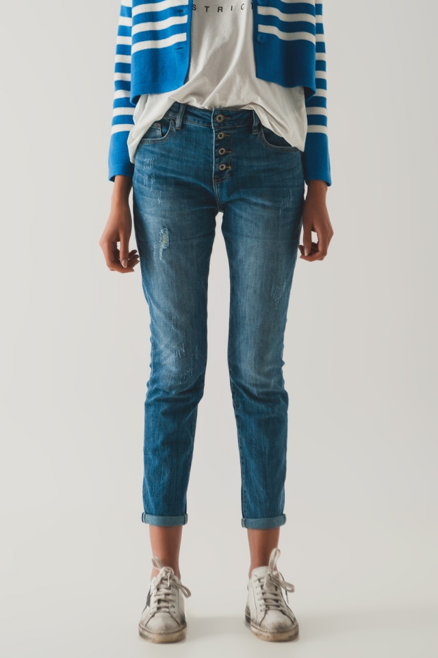 Button front straight jean