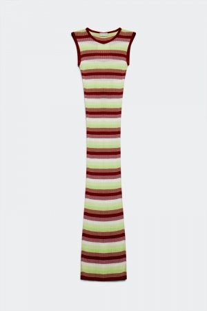 knitted maxi dress in green stripes